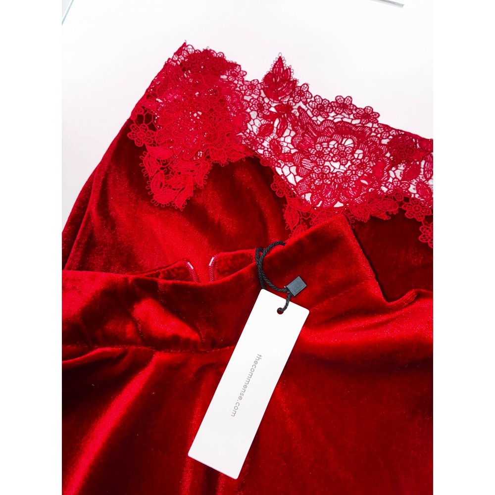 Red Velvet Mock Neck Lace Trim Mini Dress Womens Large NWT holiday‎ Party - Picture 6 of 6